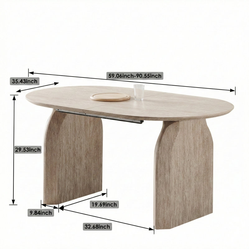Table de salle à manger extensible en bois, table de cuisine ovale contemporaine avec une base à deux piliers chic, idéale pour les repas à la maison et les rassemblements, multifonctionnelle et peu encombrante pour le salon et la salle à manger