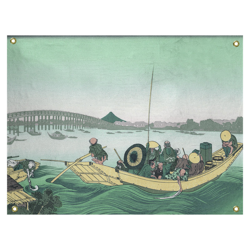 Tapisserie murale coucher de soleil sur le pont Ryogoku, H 81,5 po x l 60,5 po, Vert