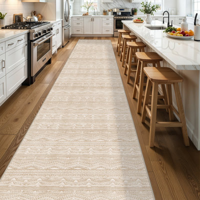 Rug Runners Washable - Moroccan Hallway Runner Rug Non Slip Kitchen Runner Low Pile Soft Indoor Floor Mat Front Door for Bedroom Entryway Laundry Beige