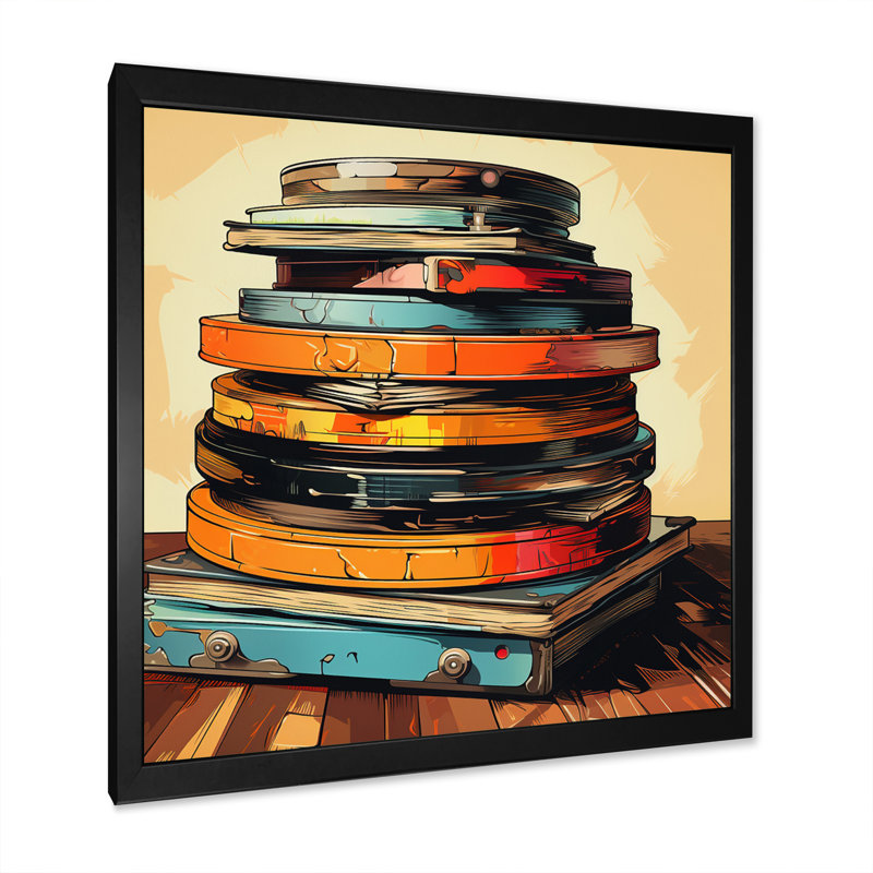 Vinyle disque vinyle rétro II - reproduction sur toile, H 30 po x l 30 po x P 1 po, Cadre simple noir