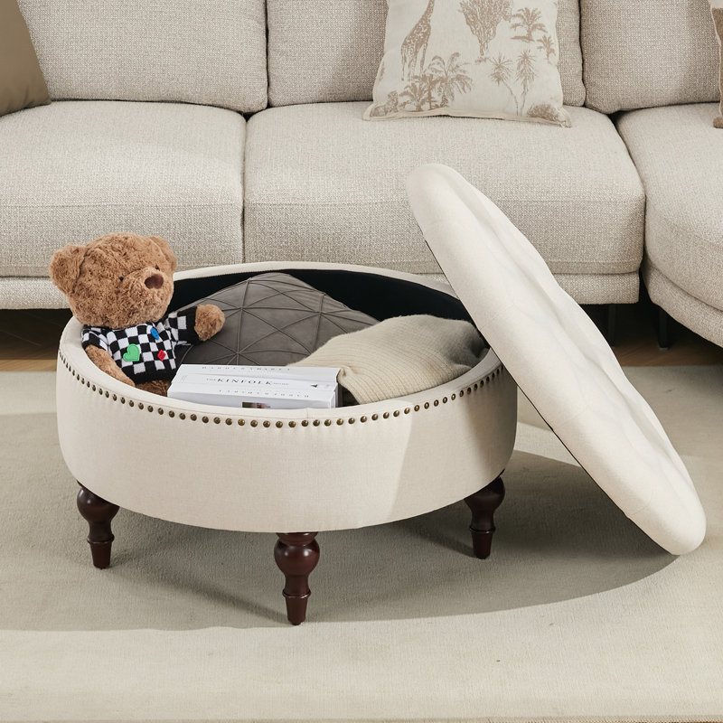 Repose-pieds de rangement rembourré en lin Ellersick, Beige