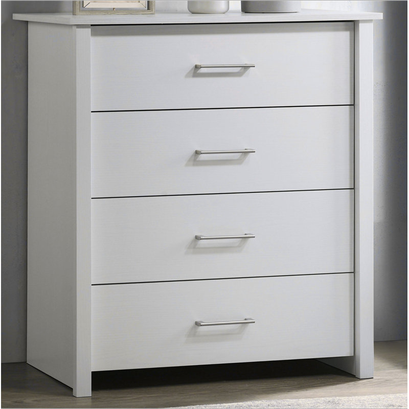 Commode blanche à 4 tiroirs avec poignées argentées Celeste, Blanc
