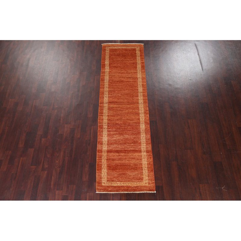 Tapis de couloir oriental orange Gabbeh Kashkoli noué à la main