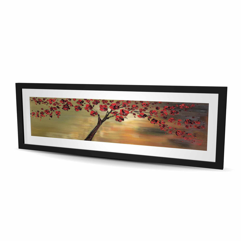 Red flowers tree - Framed matted print for home decor