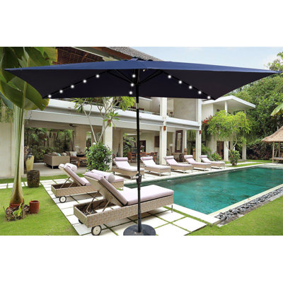 Parasols d'extérieur à énergie solaire 10 x 6,5T rectangulaires à DEL avec manivelle et bouton-poussoir inclinable pour le jardin