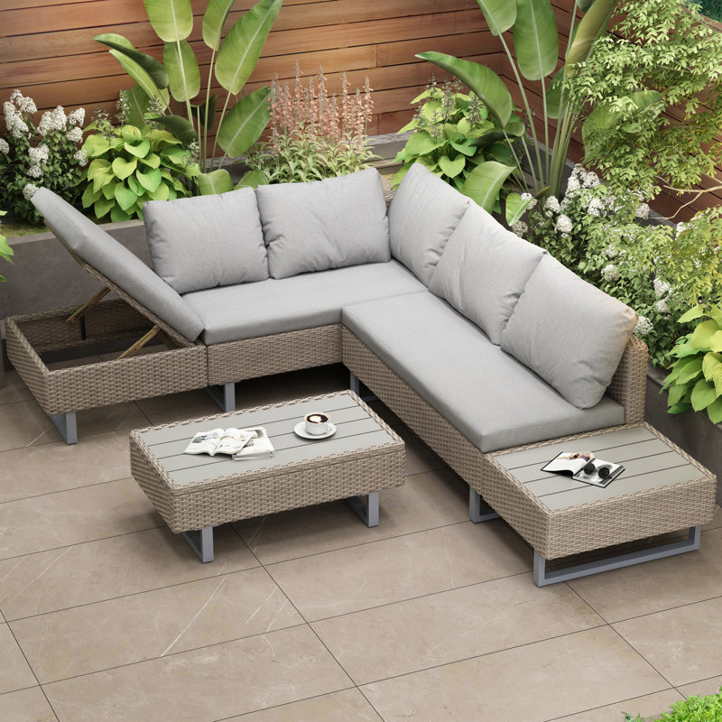 3-piece Patio Wicker Rattan Sofa Set Outdoor Sectional Conversation Set, Beige