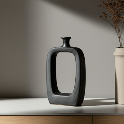 Craigban Modern Stoneware Ceramic Vase with Open Geometric Design - Sleek Decorative Accent
