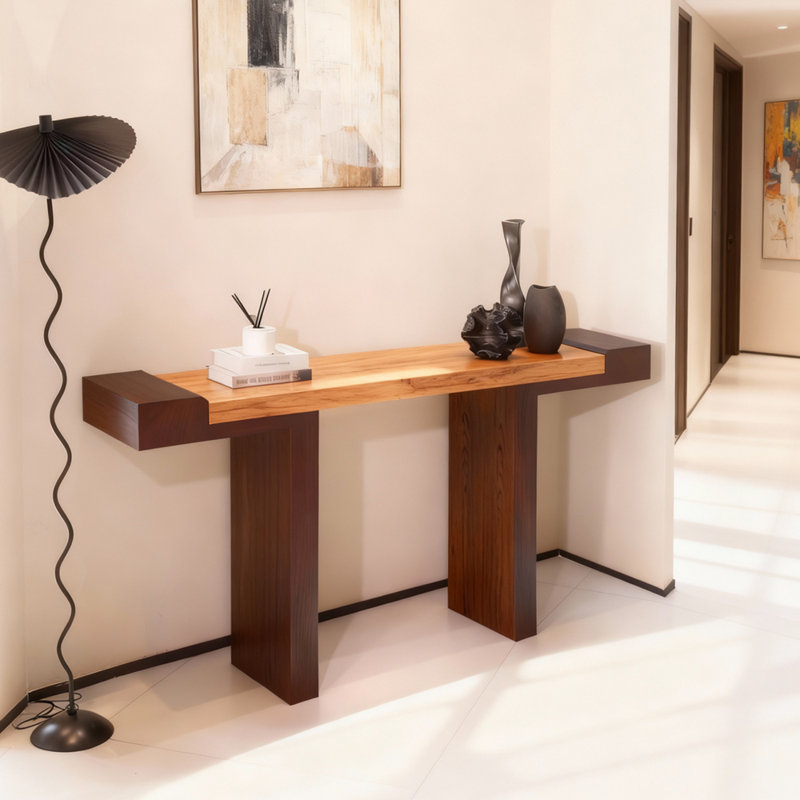 Console de style chinois simple et élégante, H 33,5 po x l 70,9 po x P 13,8 po, Bois naturel, Marron foncé