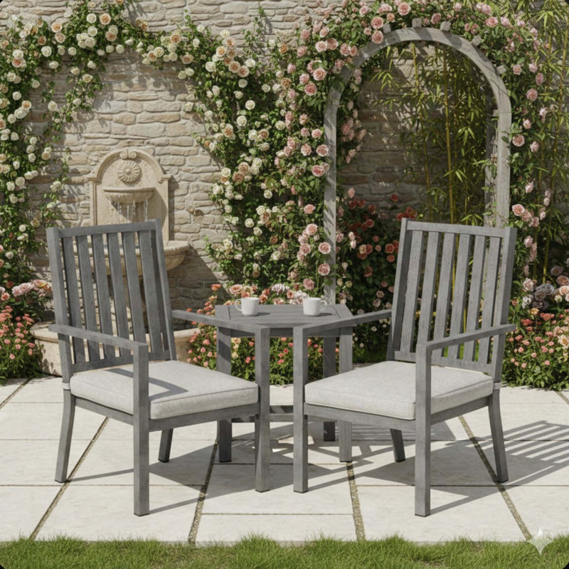 Ensemble de 2 chaises de salle à manger en aluminium toutes saisons avec coussins épais, Gris