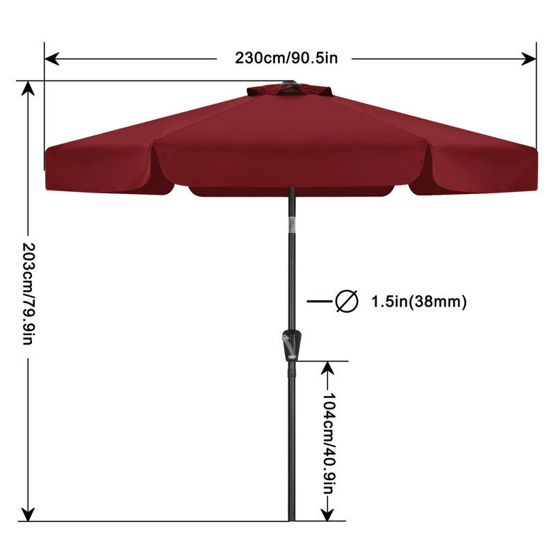 Parasol de marché festonné Holmquist avec inclinaison et levage à manivelle, Bourgogne, 7.5'