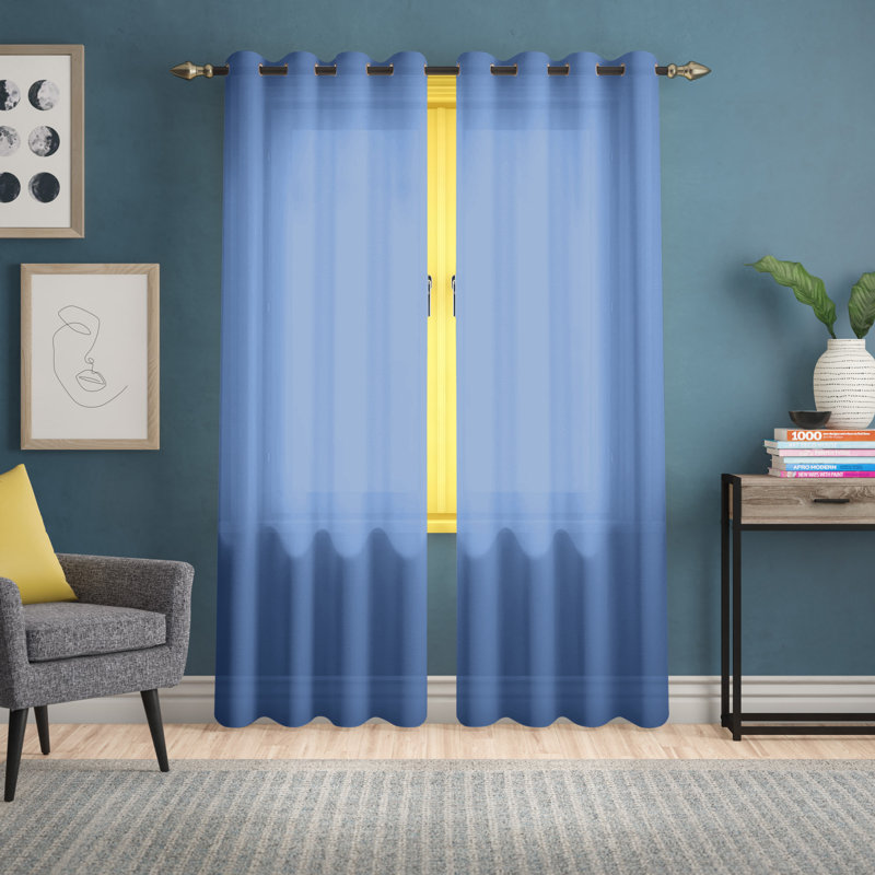 Bayonne Sheer Curtain Single Panel, Neon Orange, 54" W x 64" L