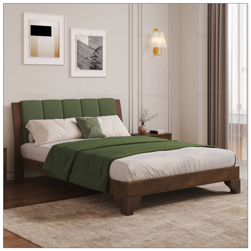 Cadre de lit en bois de pin de qualité supérieure avec tête de lit, design Mid-Century moderne pour le confort et le style
