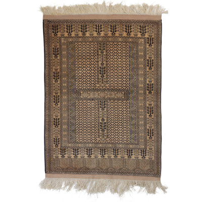 Tapis unique en laine noué à la main brun / noir 4 pi 2 po x 5 pi 7 po Global Rug