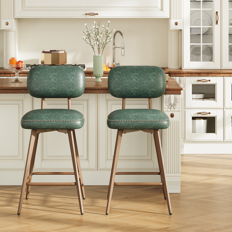 Swivel Upholstered Faux Leather Bar Stool, Black