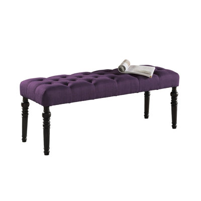 Tufted Turned Leg  Dining Bench, Purple
