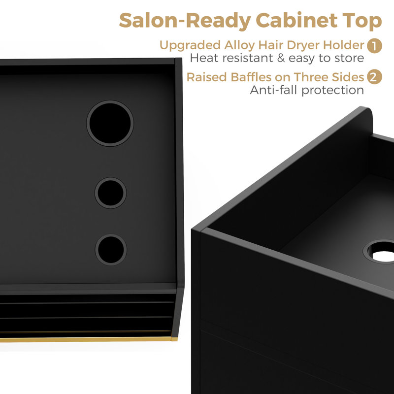 Salon Storage Cabinet Barber Station, Free Standing Hair Styling Station With Drawers, Hair Dryer Holders And Adjustable Shelves, Beauty Salon Spa Equipment