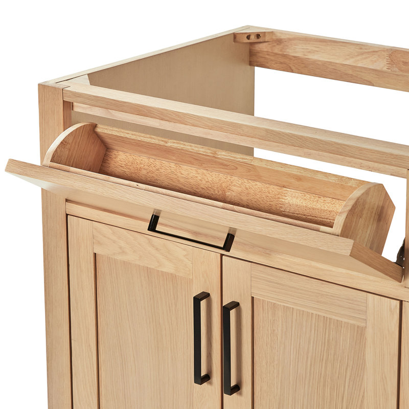 Ariel Hepburn 72 In. Double Sink Base Cabinet, Natural Oak, Matte Black