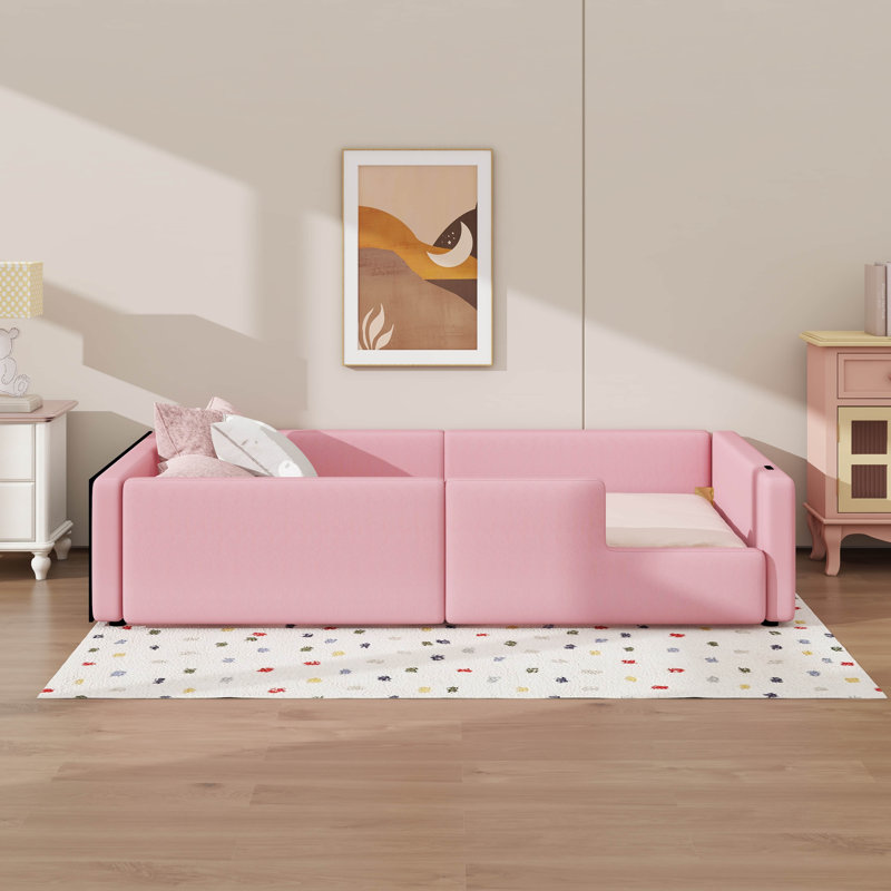 Lit plateforme tapissier simple avec garde-corps et station de charge
