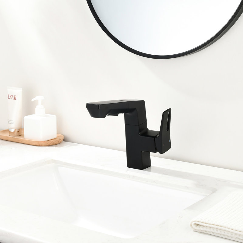 Bathroom Faucet With Smart Led And Matte Black, 1.5 Gallons Per Minute Flow, 60 - Cm Pull Out, 360 Swivel, Modern Style Black Temperature, Out , Single Hole Installation, 45 Swivel Spout
