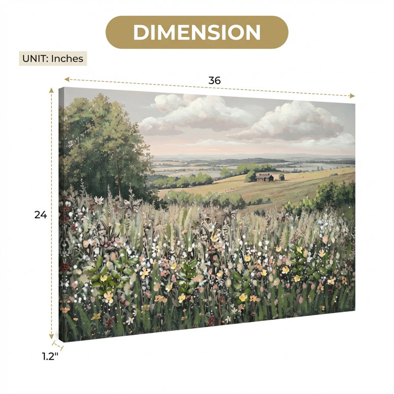Art mural sur toile rétro avec paysage floral rétro et décorations florales 3D pour décor de maison de campagne et de chalet