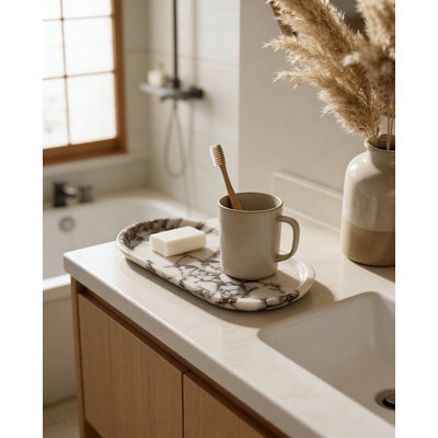 Calacatta Viola Violet Marble Tray - Oval Bathroom Countertop Organizer For Perfume, Soap & Essentials | Luxury Home Decor Tray With Smooth Edges
