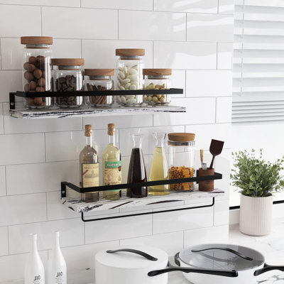 Tablettes flottantes avec barre à serviettes, tablettes de rangement murales pour salle de bain, cuisine, chambre à coucher, salon, bureau, ensemble de 2
