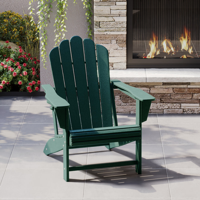 Chaise Adirondack en poly PEHD avec porte-gobelet Lucus, Vert foncé