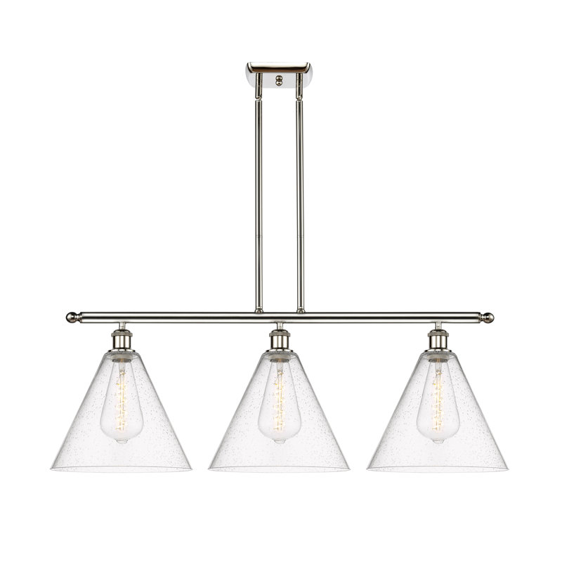 Luminaire suspendu linéaire à 3 lumières pour îlot de cuisine Angelissa, H 47,25 po x l 38,5 po x P 12 po, Nickel poli