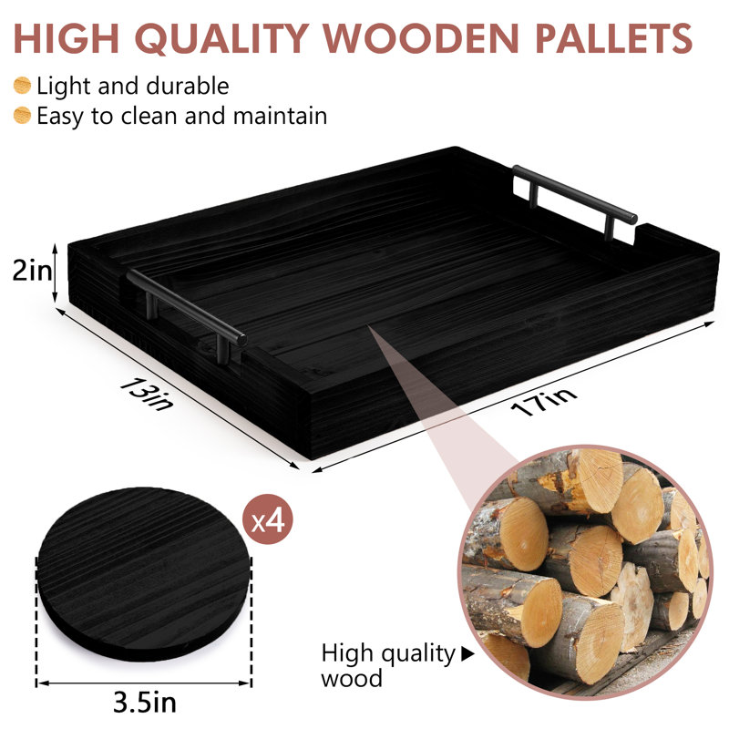 Ceeanna Solid Wood Tray, Black