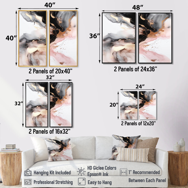«Pink», art texturé sur toile rose, H 36 po x l 48 po, Reproduction avec cadre flottant, Noir