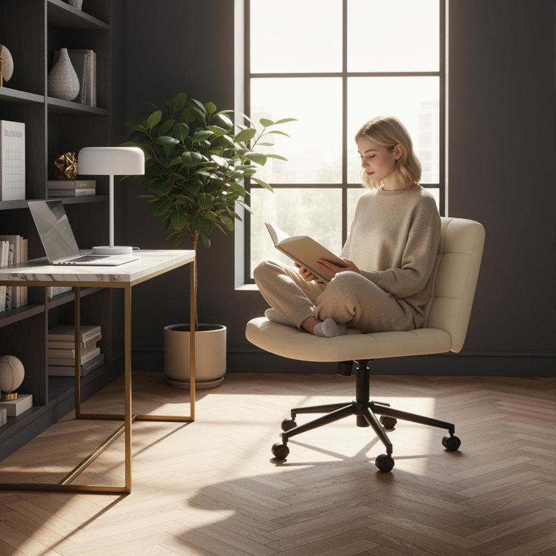 Office Chair Without Armrests, Wide Cross-legged Chair For Cross-legged Sitting, Ergonomic Height-adjustable Criss-cross Chair For Office, Study, Dressing Room, Bedroom