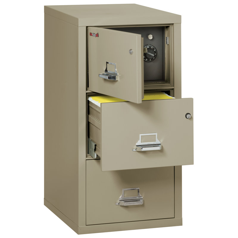 Classeur vertical à 3 tiroirs avec coffre-fort safe-in-a-file, Étain, Parchemin