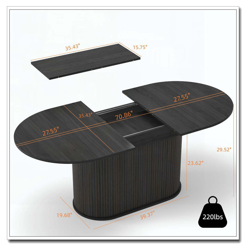 Table de salle à manger extensible 55,11 "à 70,86", Noir
