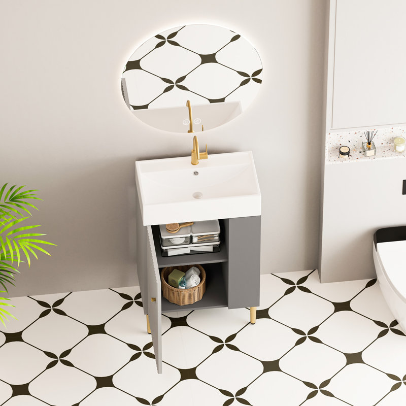 Meuble-lavabo de 21,6 po de couleur grise 24Vb06-21Mgr avec lavabo en céramique. Élégance moderne. Fabrication en bois. Options de rangement. Assemblage requis.