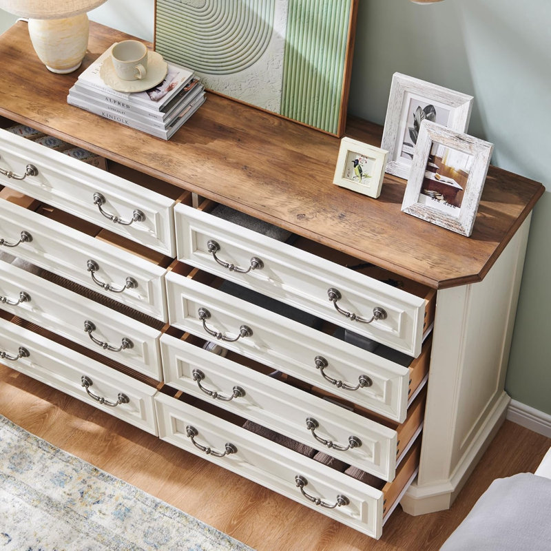 8-drawer Chest, Storage Dresser With Metal Handles, Wide Bedroom Organizer, Antique White