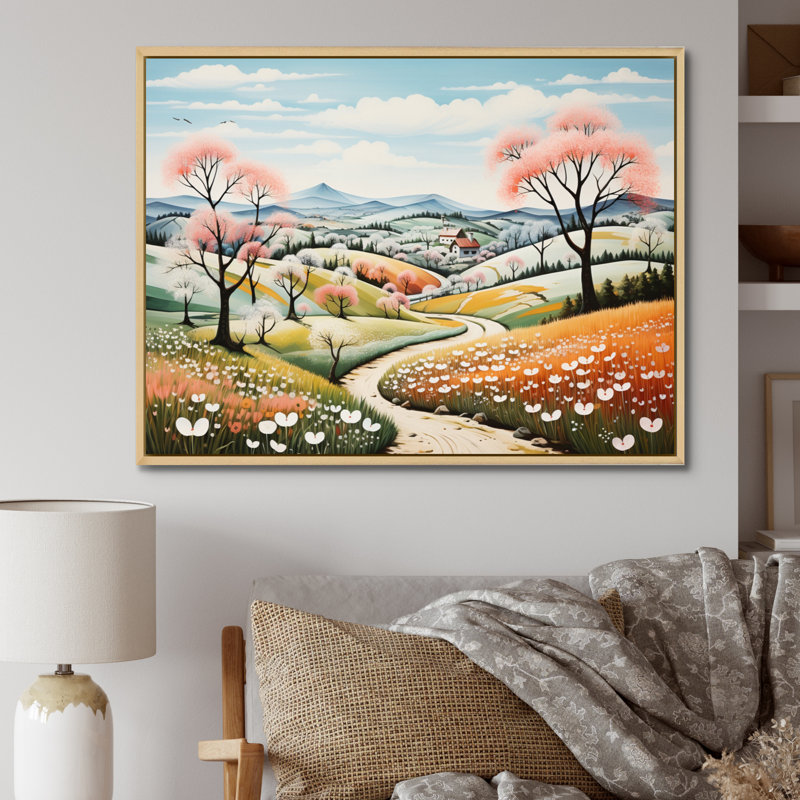 «Countryside Early Spring Landscape III», reproduction sur toile, Cadre naturel flottant, H 16 po x l 32 po x P 1 po