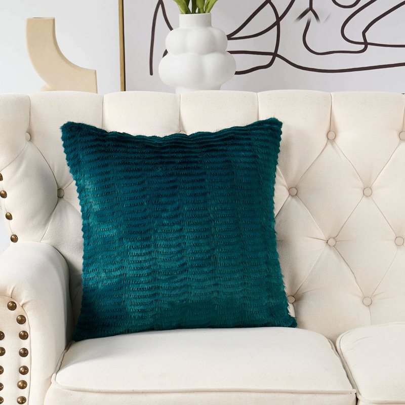 Shaggy Wavy Faux Fur Throw Pillow Cover, Teal