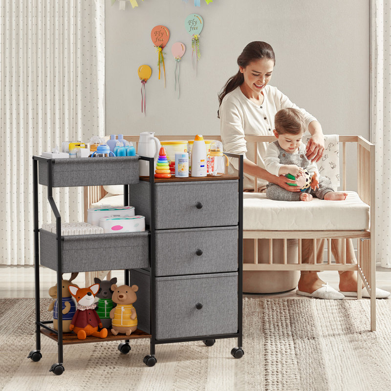 Baby Diaper Caddy Organizer and Storage - 3 Tier Rolling Cart with Dividers and Drawers, 13"D x 31.89"W x 33.5"H