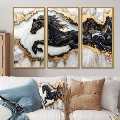 «Dark Spirit Of The Stallion Horse I», décoration murale cheval, 3 pièces