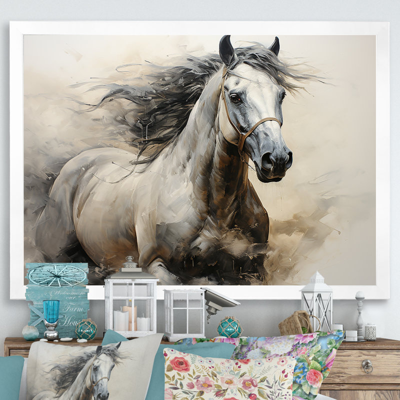 Hooves in Harmony Horse I - cheval, art mural, H 30 po x l 40 po x P 1,5 po, Cadre simple blanc