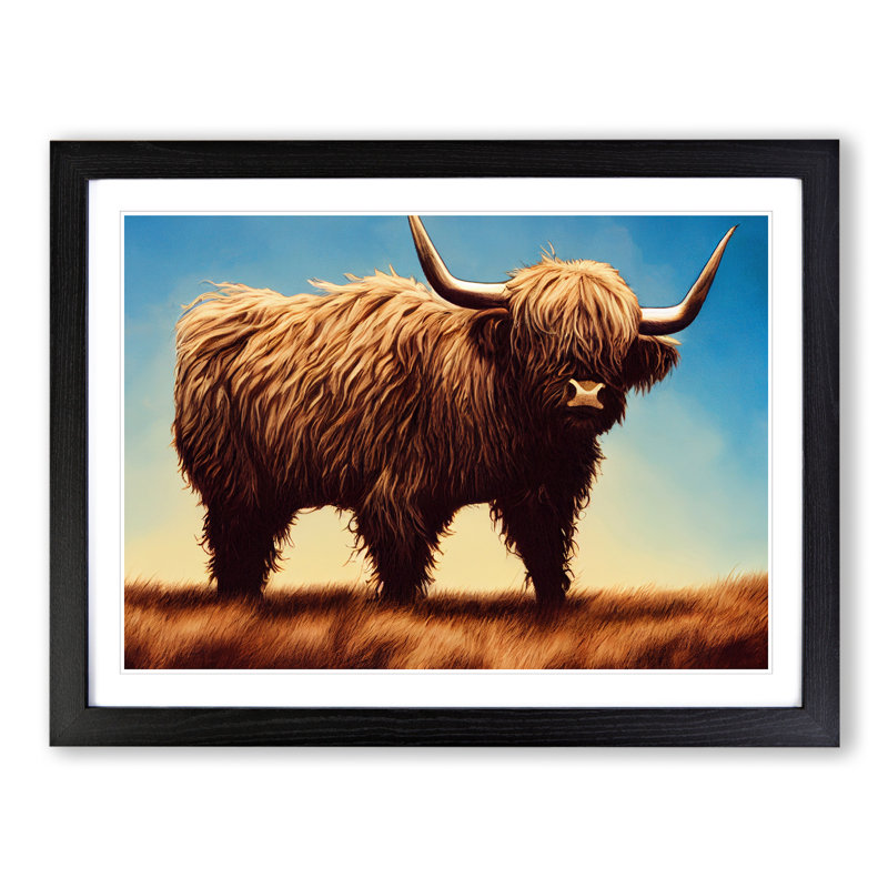 An Iconic Highland Cow - Single Picture Frame Print, 46cm H x 64cm W x 2cm D, Black Framed