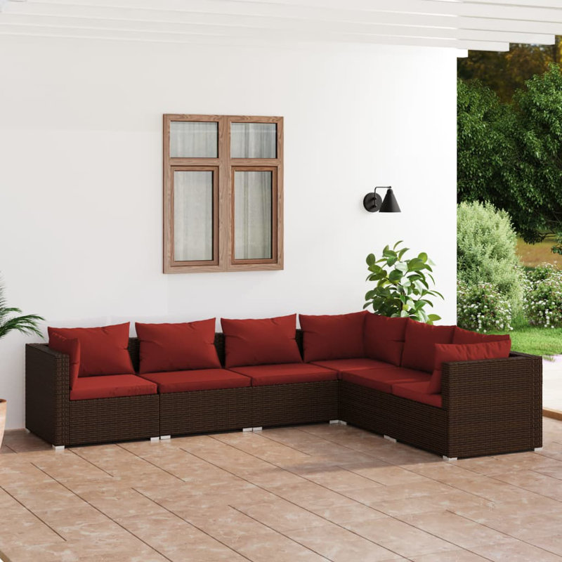 6 Piece Lounge Sofa Seating Group, Cinnamon Red, Brown