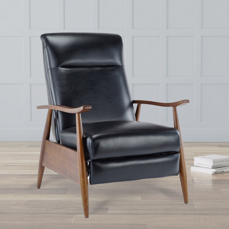 Black Wood Arm Push Back Recliner Chair, Black