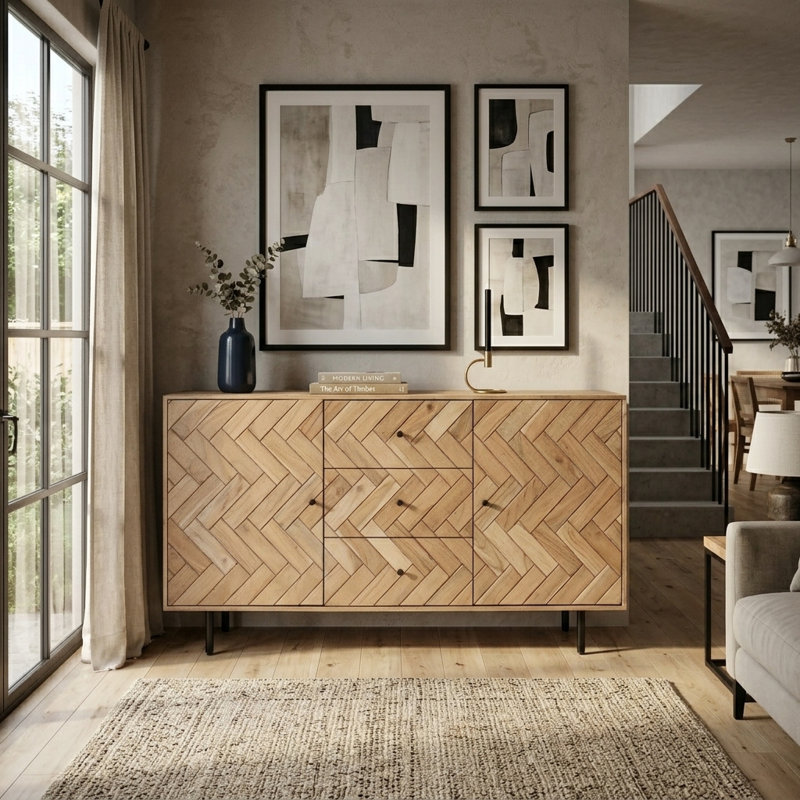 Taylors Storage Sideboard 3 Drawers & 2 Cabinets Pure Mango Wood Hallway Sideboard Table for livings