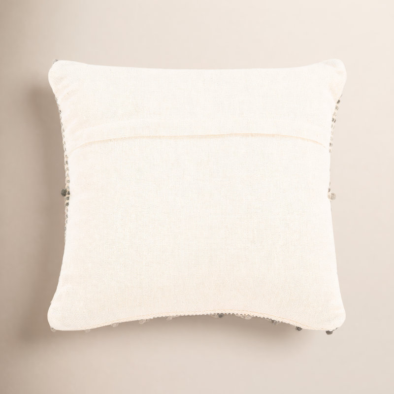 Cait Pom-poms Wool Blend Reversible Throw Pillow, Grey