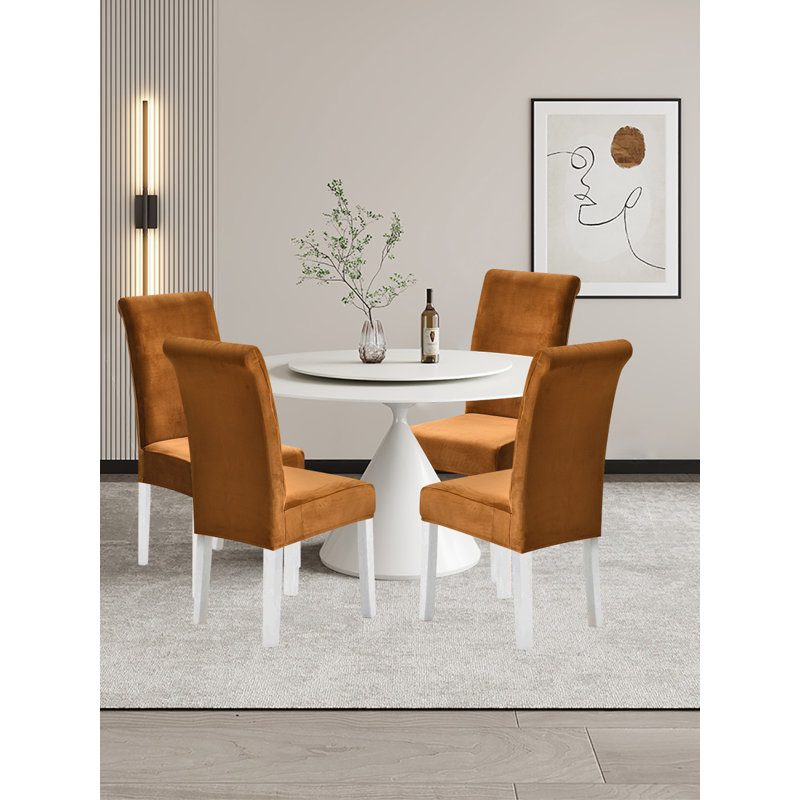 Housse de chaise de salle à manger, housse de chaise en velours, ensemble de 4, Brun