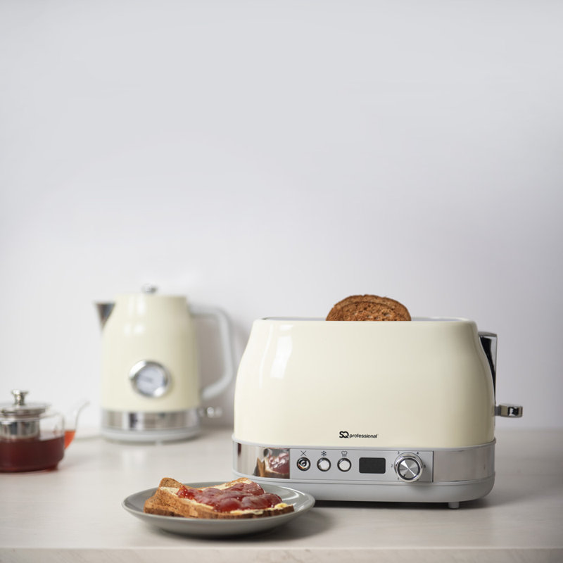 SQ Professional Stainless Steel 1.7 Kettle and 2 Slice Toaster, Ivory/Beige/Creami