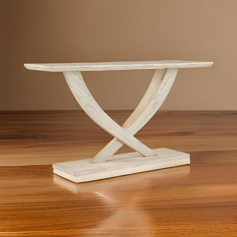 Console en bois massif 57,25 po Lyndel, Blanc délavé