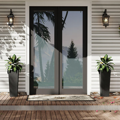2 Pack 2 low belt trays Black Extra Large Tall Rattan Planter Pots 24" & 32" All-Weather Outdoor Garden Planters with Removable Liners Ideal for Trees Backyard