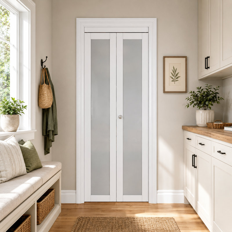 Porte pliante 30 po x 80 po 1 verre et noyau solide pour portes de placard avec installation BIFOLD DOOR Idée de trousse de porte intérieure